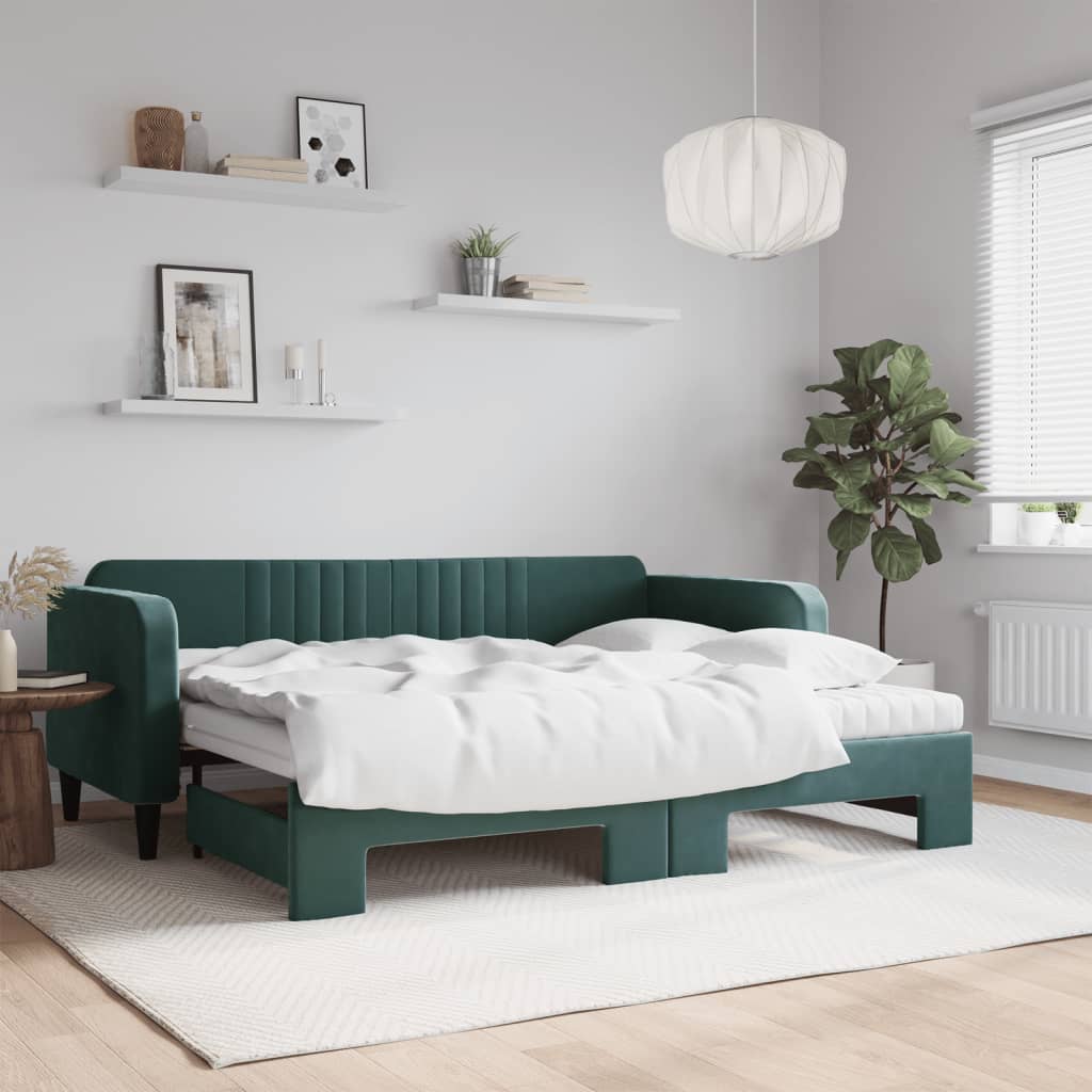 Lit de jour avec gigogne et matelas vert foncé 90x200cm velours - XIOS