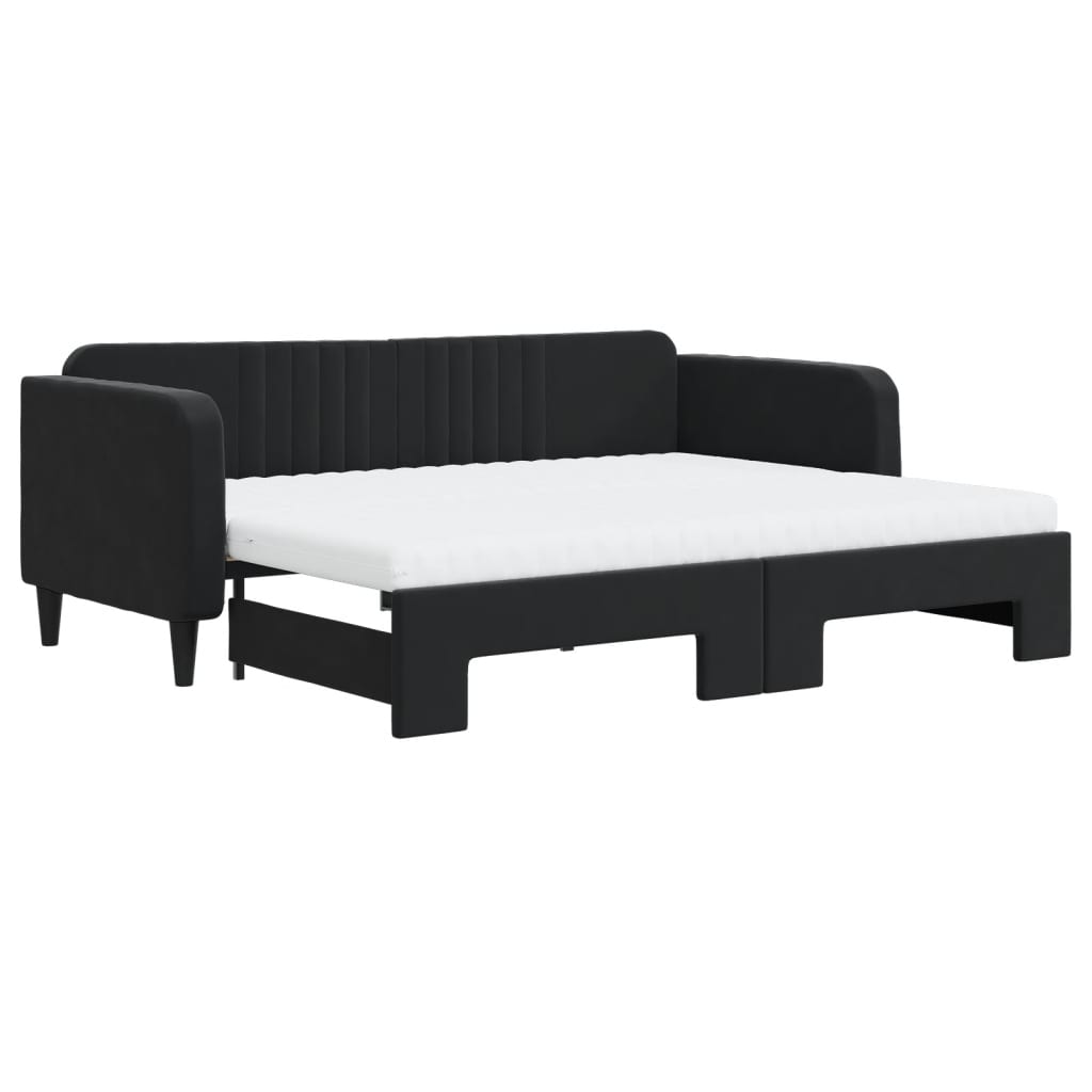 Lit de jour avec gigogne et matelas noir 90x200 cm velours - XIOS