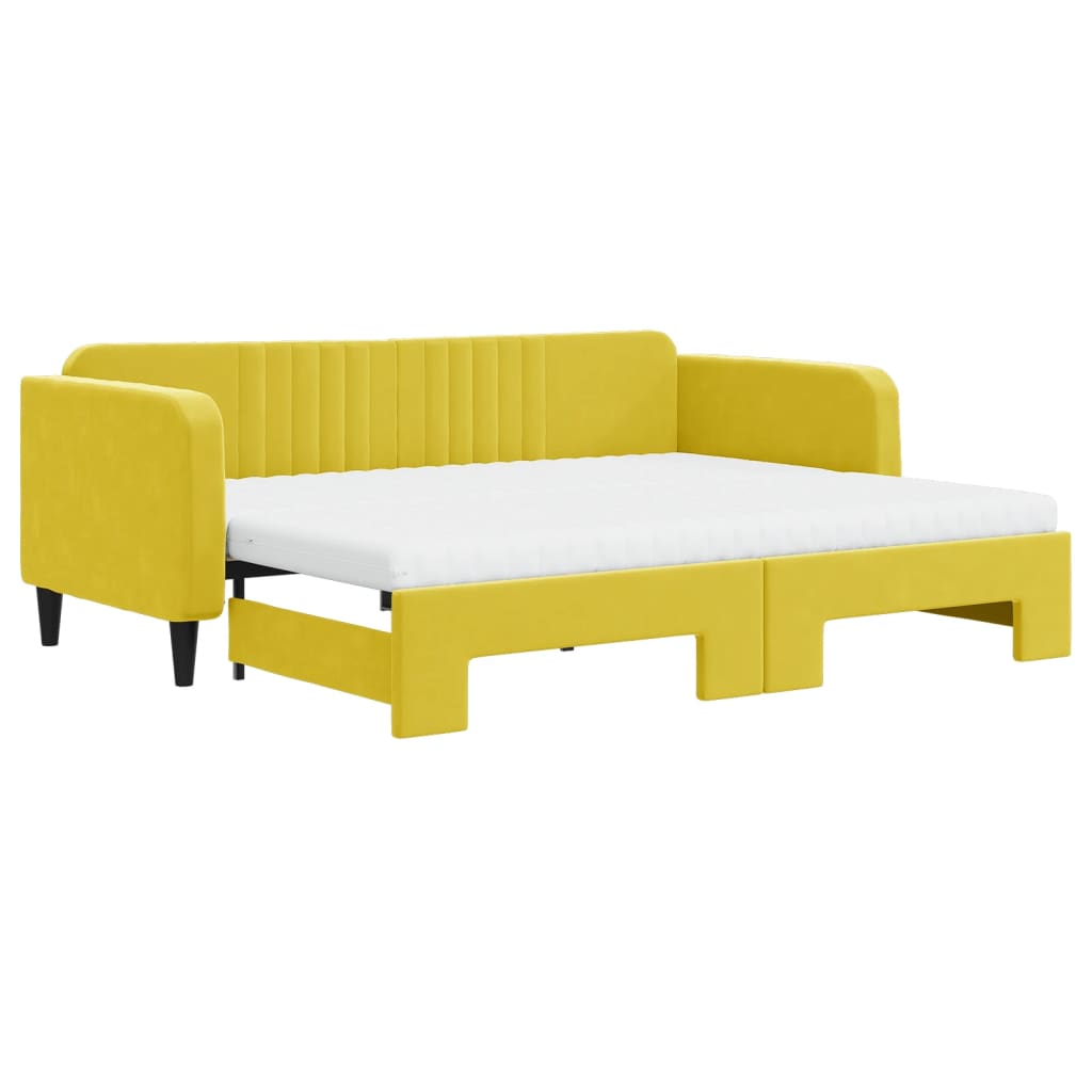 Lit de jour avec gigogne et matelas jaune 90x200 cm velours - XIOS