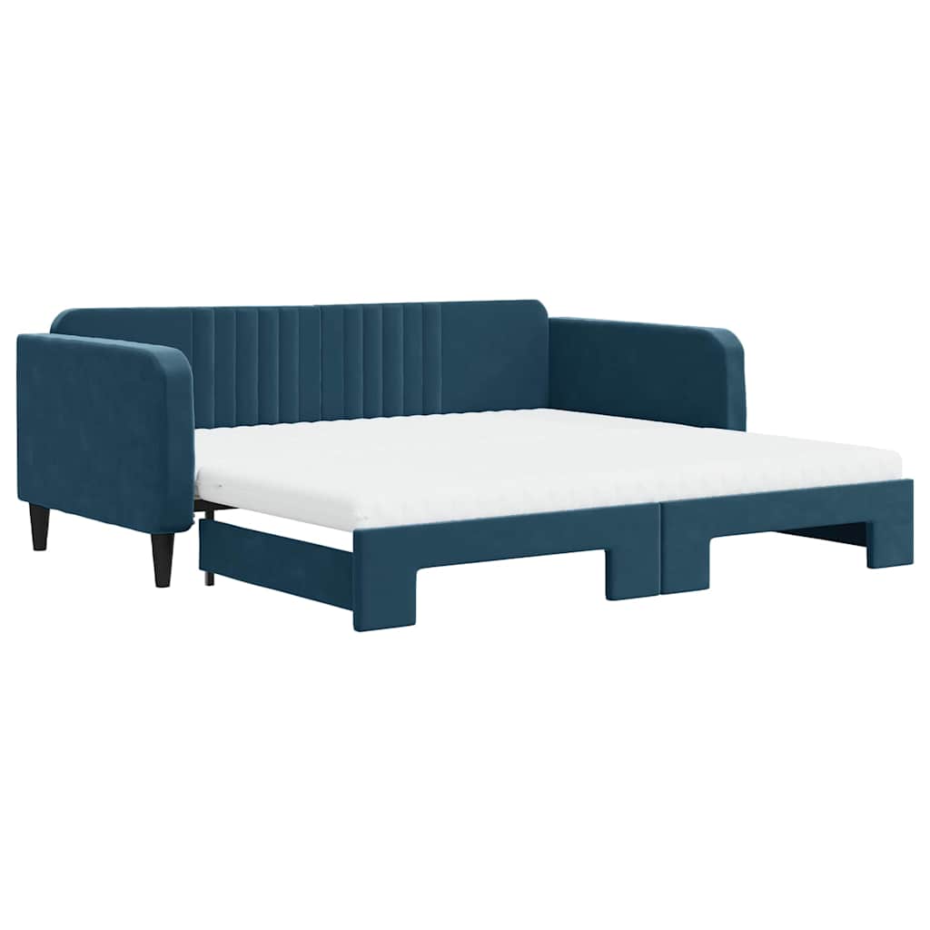Lit de jour avec lit gigogne et matelas bleu 100x200 cm velours - XIOS