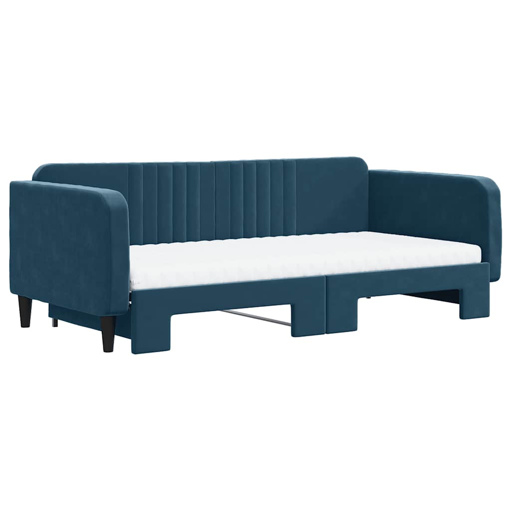 Lit de jour avec lit gigogne et matelas bleu 100x200 cm velours - XIOS