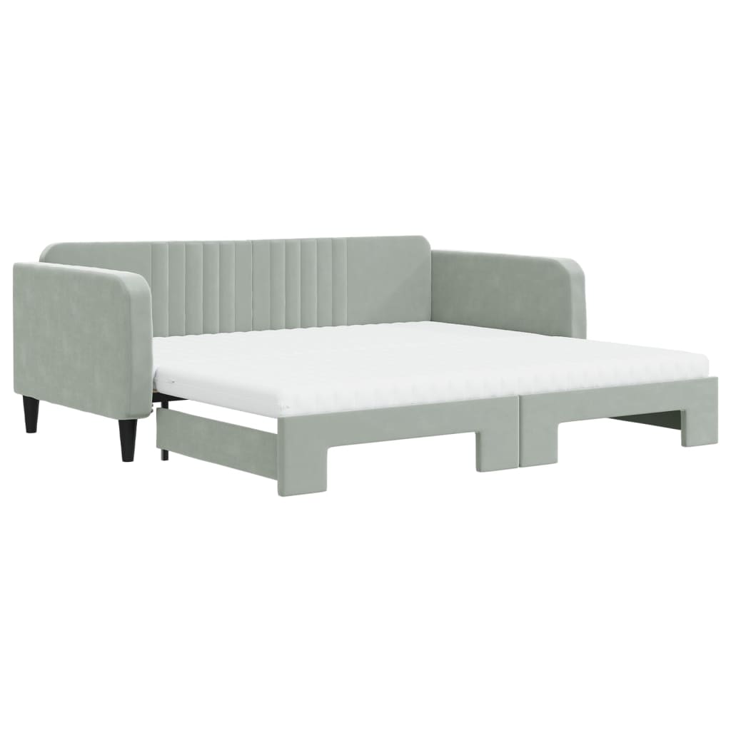 Lit de jour et gigogne et matelas gris clair 100x200 cm velours - XIOS