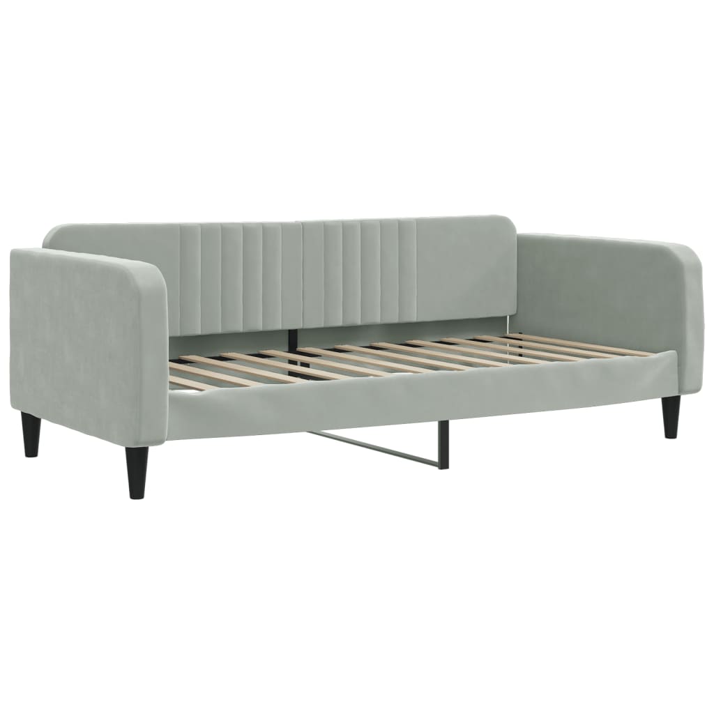 Lit de jour et gigogne et matelas gris clair 100x200 cm velours - XIOS