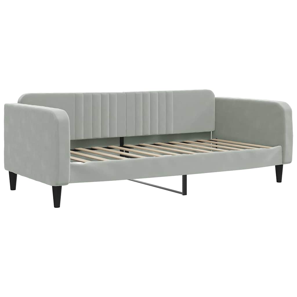 Lit de jour et gigogne et matelas gris clair 100x200 cm velours