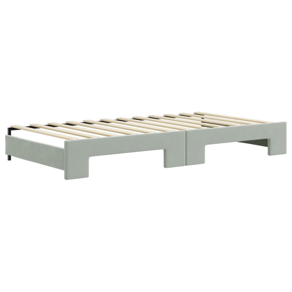 Lit de jour et gigogne et matelas gris clair 100x200 cm velours - XIOS