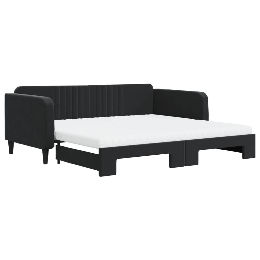 Lit de jour avec lit gigogne et matelas noir 100x200 cm velours - XIOS