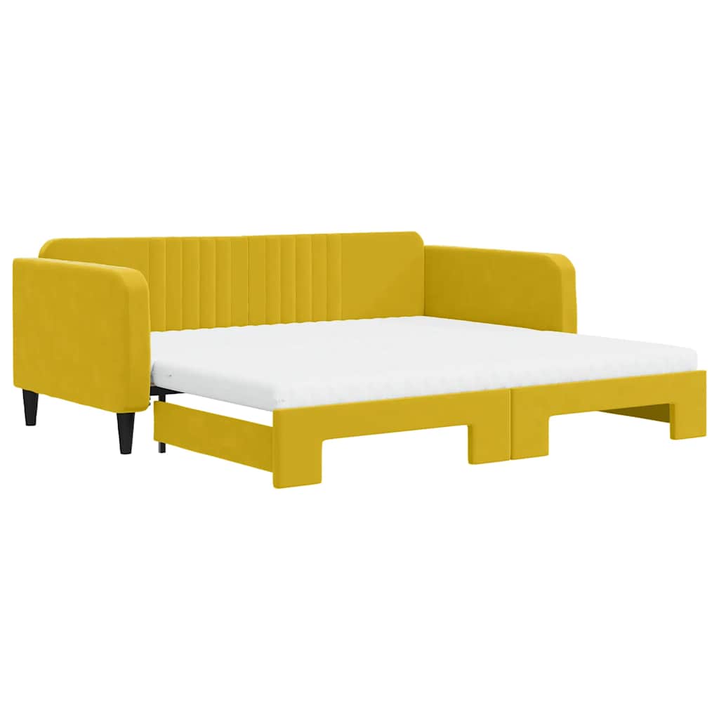 Lit de jour avec gigogne et matelas jaune 100x200 cm velours