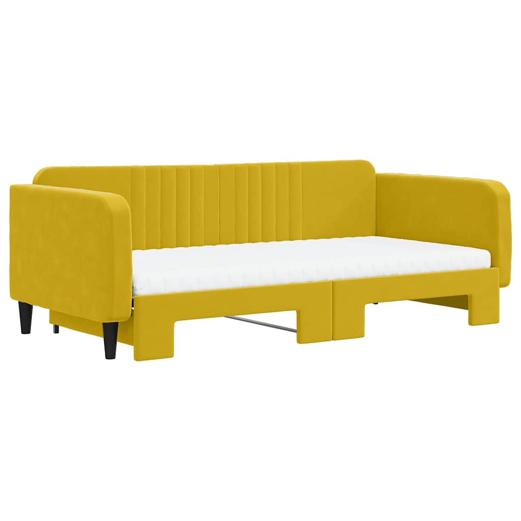 Lit de jour avec gigogne et matelas jaune 100x200 cm velours