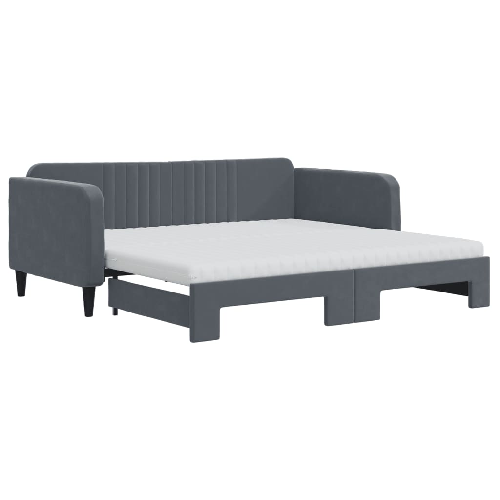 Lit de jour avec gigogne et matelas gris foncé 90x190cm velours - XIOS