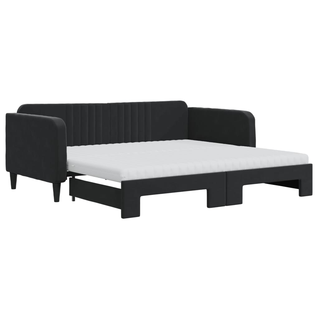 Lit de jour avec gigogne et matelas noir 90x190 cm velours - XIOS