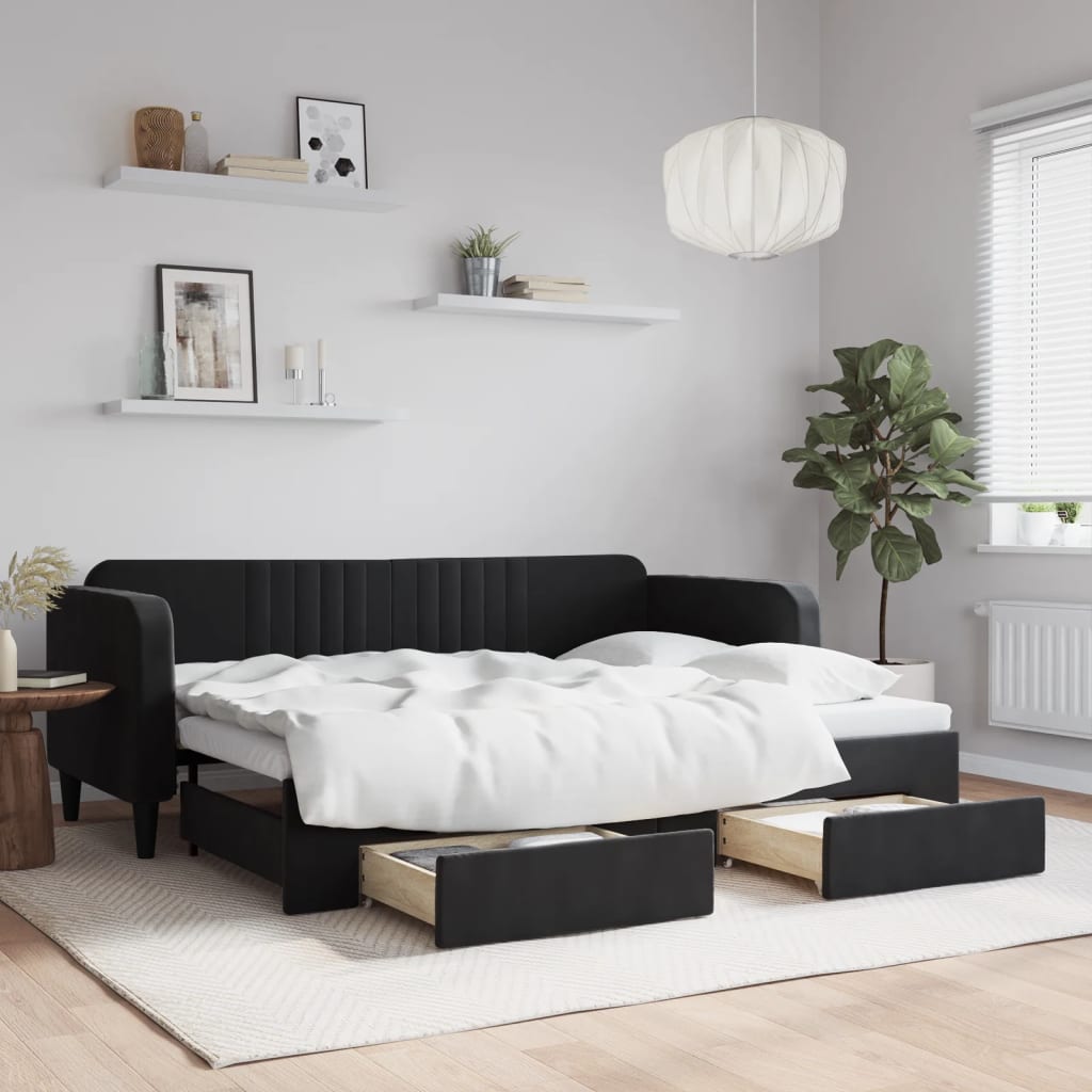 Lit de jour avec gigogne et tiroirs sans matelas noir 80x200 cm - XIOS