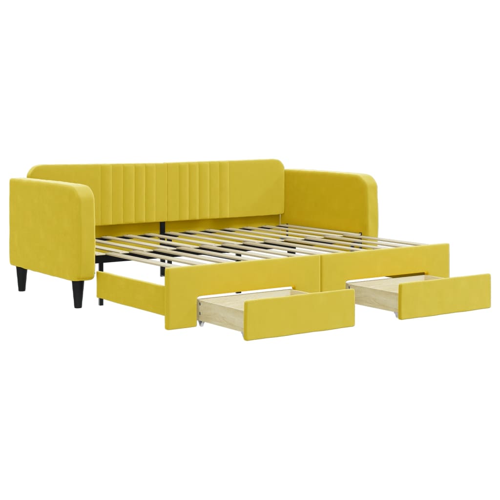 Lit de jour avec gigogne et tiroirs jaune 90x200 cm velours - XIOS