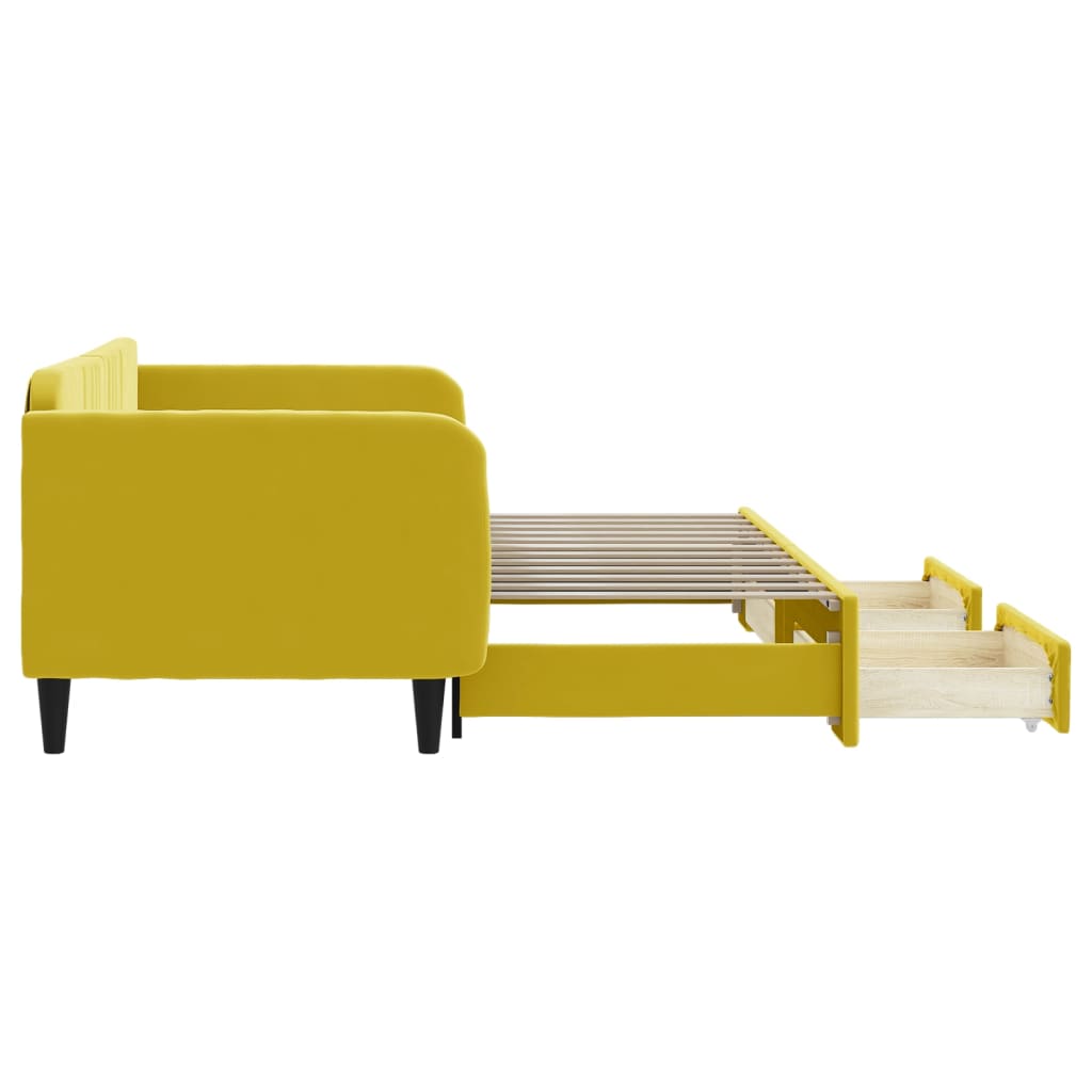 Lit de jour avec gigogne et tiroirs jaune 90x200 cm velours - XIOS