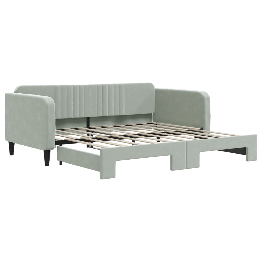Lit de jour avec lit gigogne gris clair 100x190 cm velours - XIOS