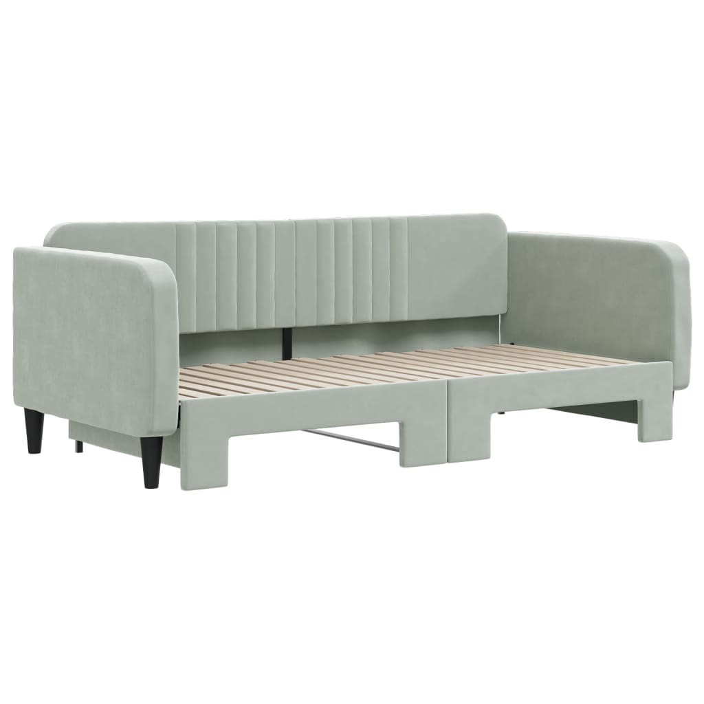 Lit de jour avec lit gigogne gris clair 100x190 cm velours - XIOS
