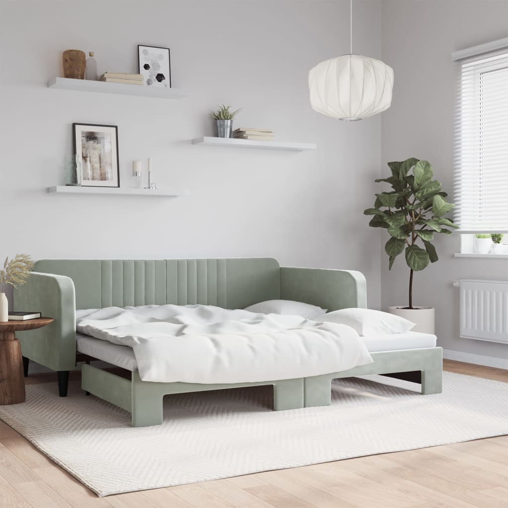 Lit de jour avec lit gigogne gris clair 100x190 cm velours - XIOS