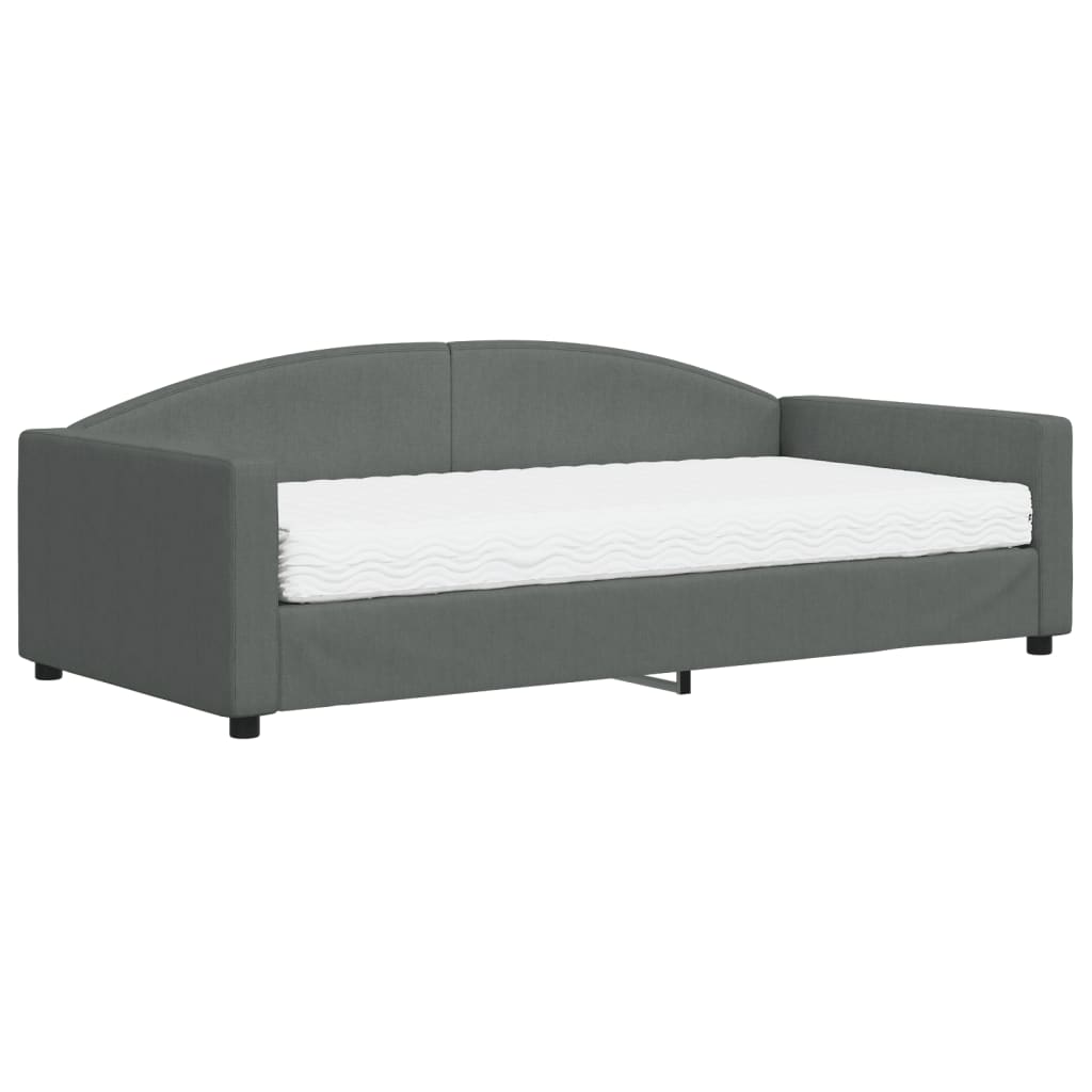 Lit de jour avec matelas gris foncé 100x200 cm tissu - XIOS