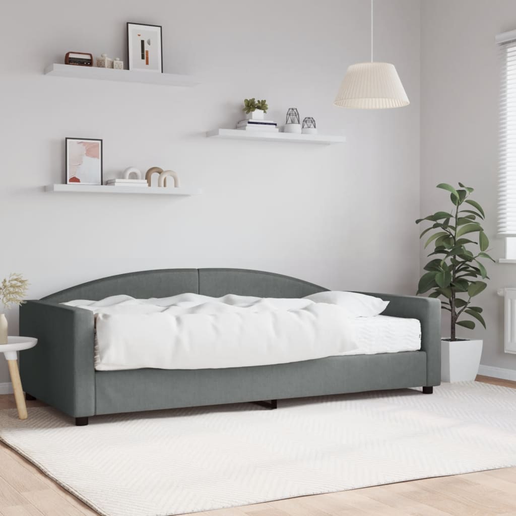 Lit de jour avec matelas gris foncé 100x200 cm tissu - XIOS