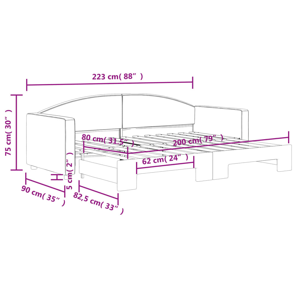 Lit de jour avec gigogne sans matelas taupe 80x200 cm - XIOS