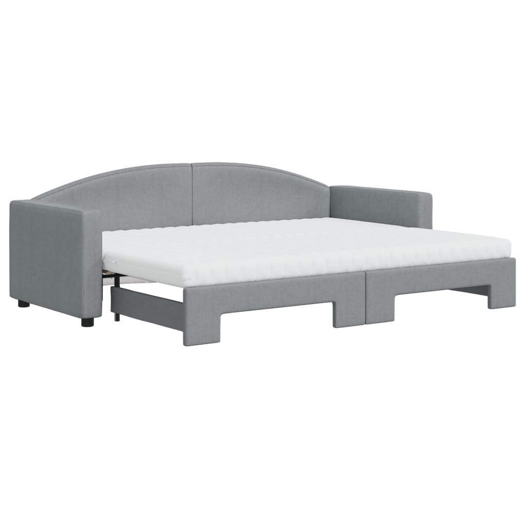 Lit de jour avec gigogne et matelas gris clair 80x200 cm tissu - XIOS