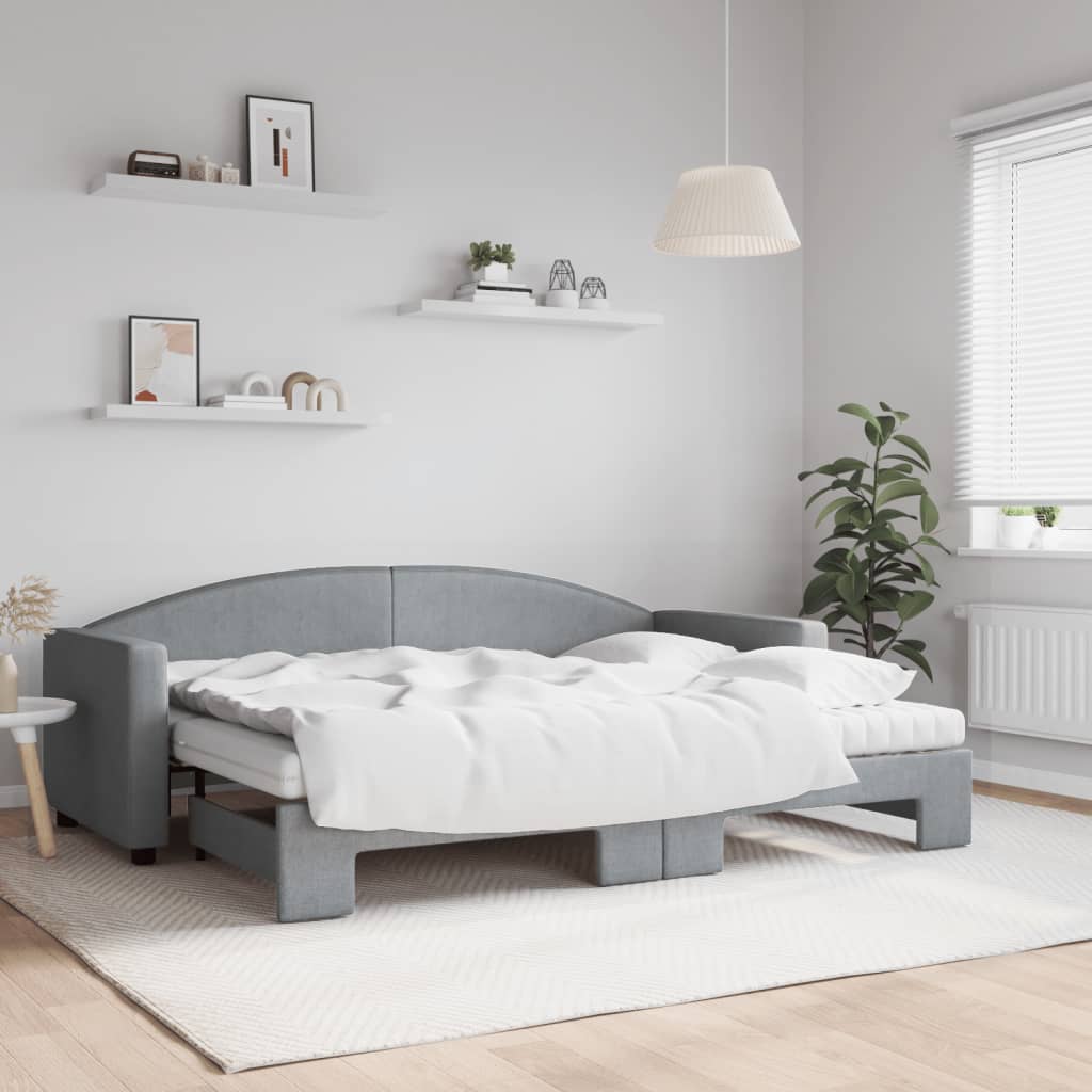 Lit de jour avec gigogne et matelas gris clair 80x200 cm tissu - XIOS