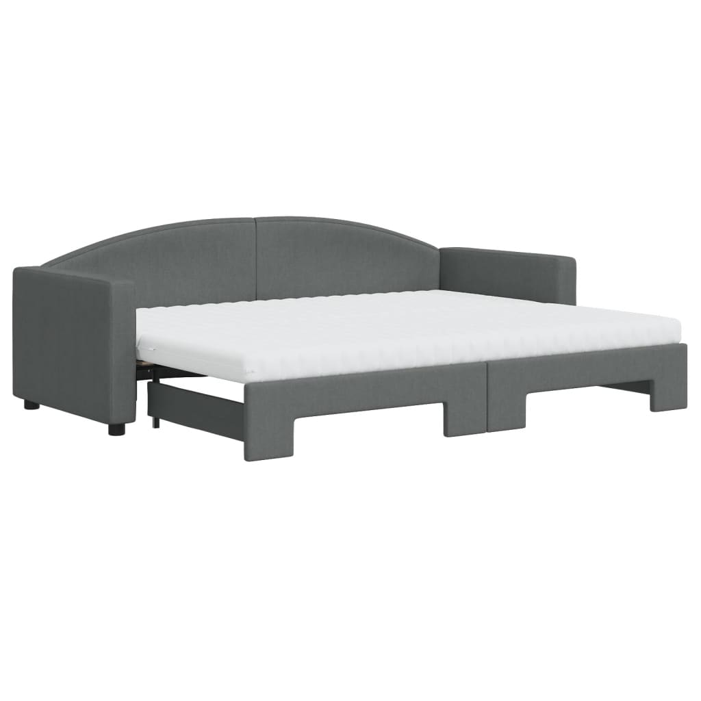 Lit de jour avec gigogne et matelas gris foncé 80x200 cm tissu - XIOS