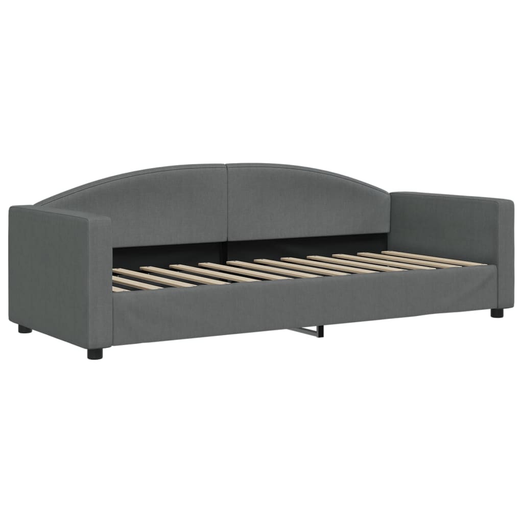 Lit de jour avec gigogne et matelas gris foncé 80x200 cm tissu