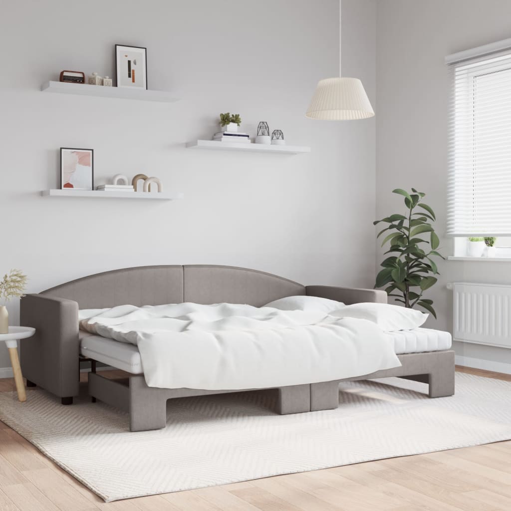 Lit de jour avec gigogne et matelas taupe 80x200 cm tissu - XIOS