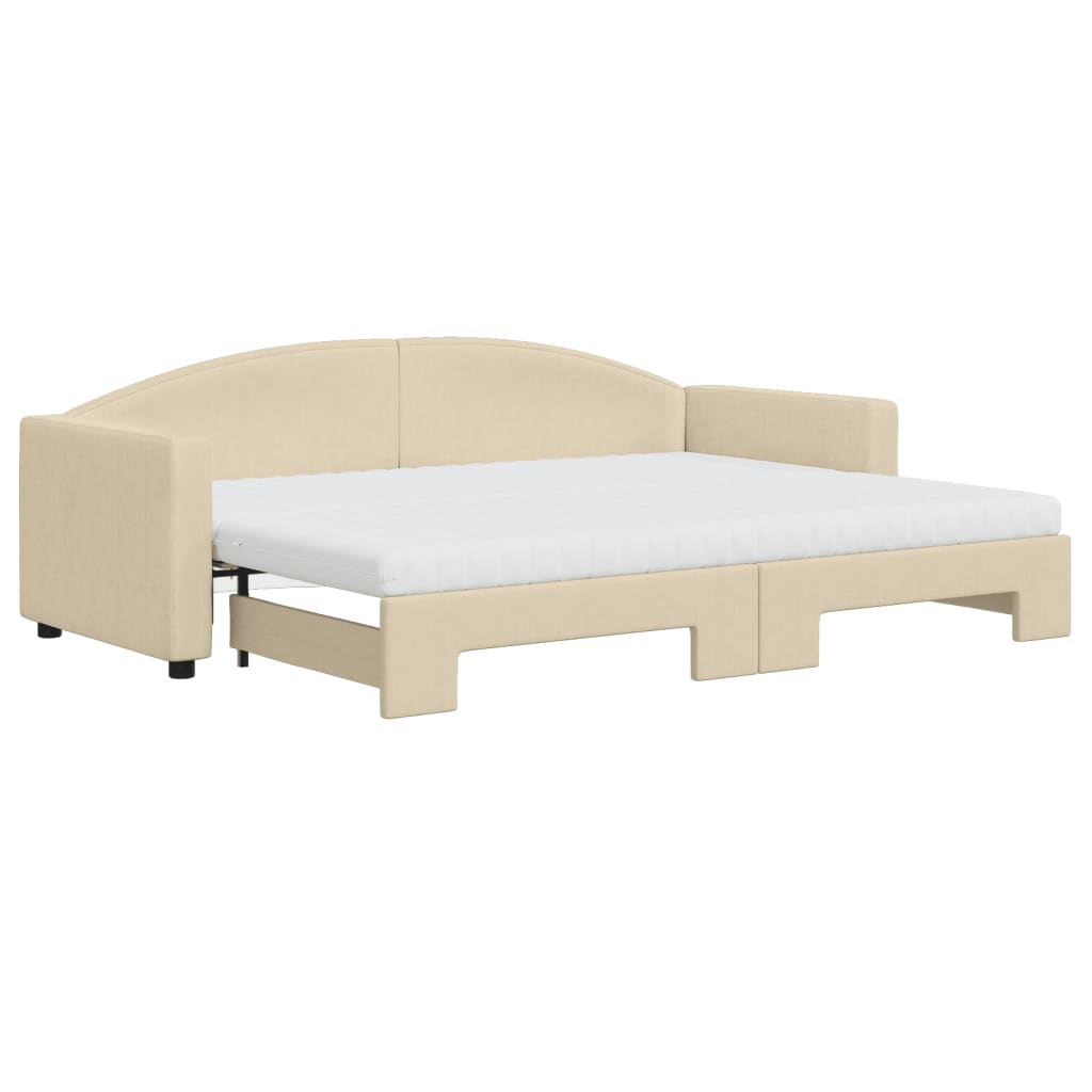 Lit de jour avec gigogne et matelas crème 80x200 cm tissu - XIOS
