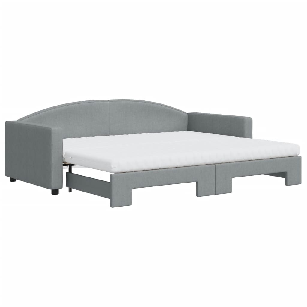 Lit de jour avec gigogne et matelas gris clair 90x200 cm tissu - XIOS