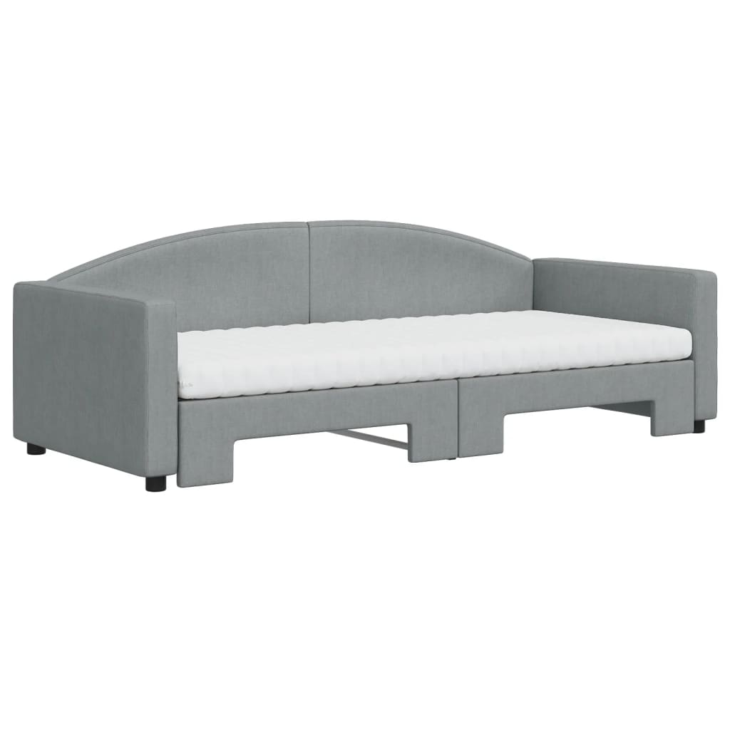 Lit de jour avec gigogne et matelas gris clair 90x200 cm tissu - XIOS