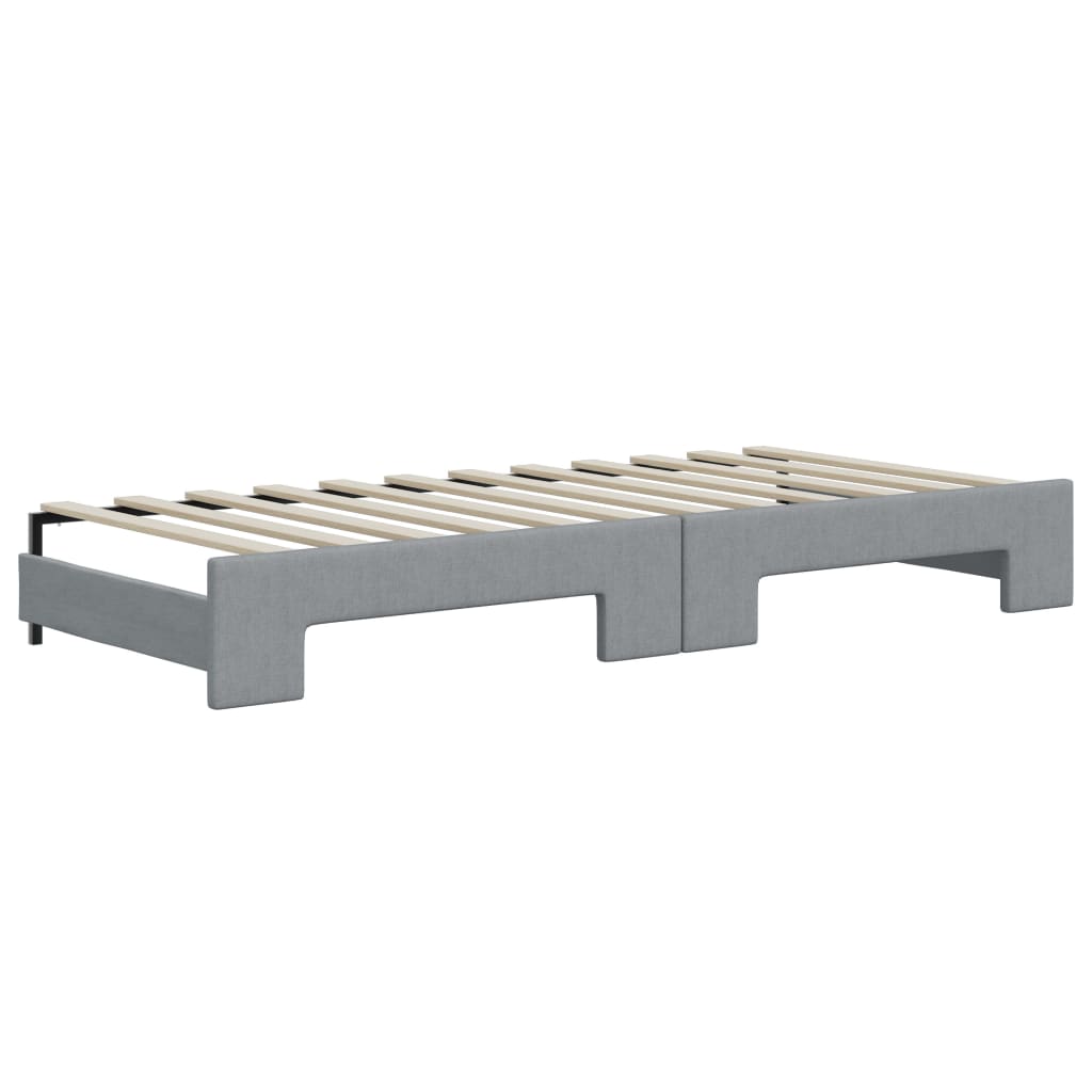 Lit de jour avec gigogne et matelas gris clair 90x200 cm tissu - XIOS
