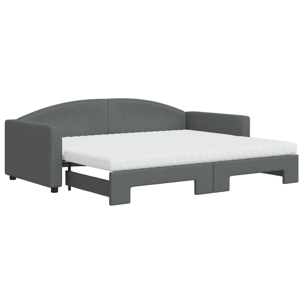 Lit de jour avec gigogne et matelas gris foncé 90x200 cm tissu - XIOS
