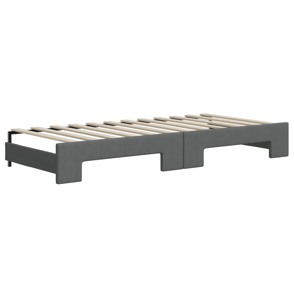 Lit de jour avec gigogne et matelas gris foncé 90x200 cm tissu - XIOS