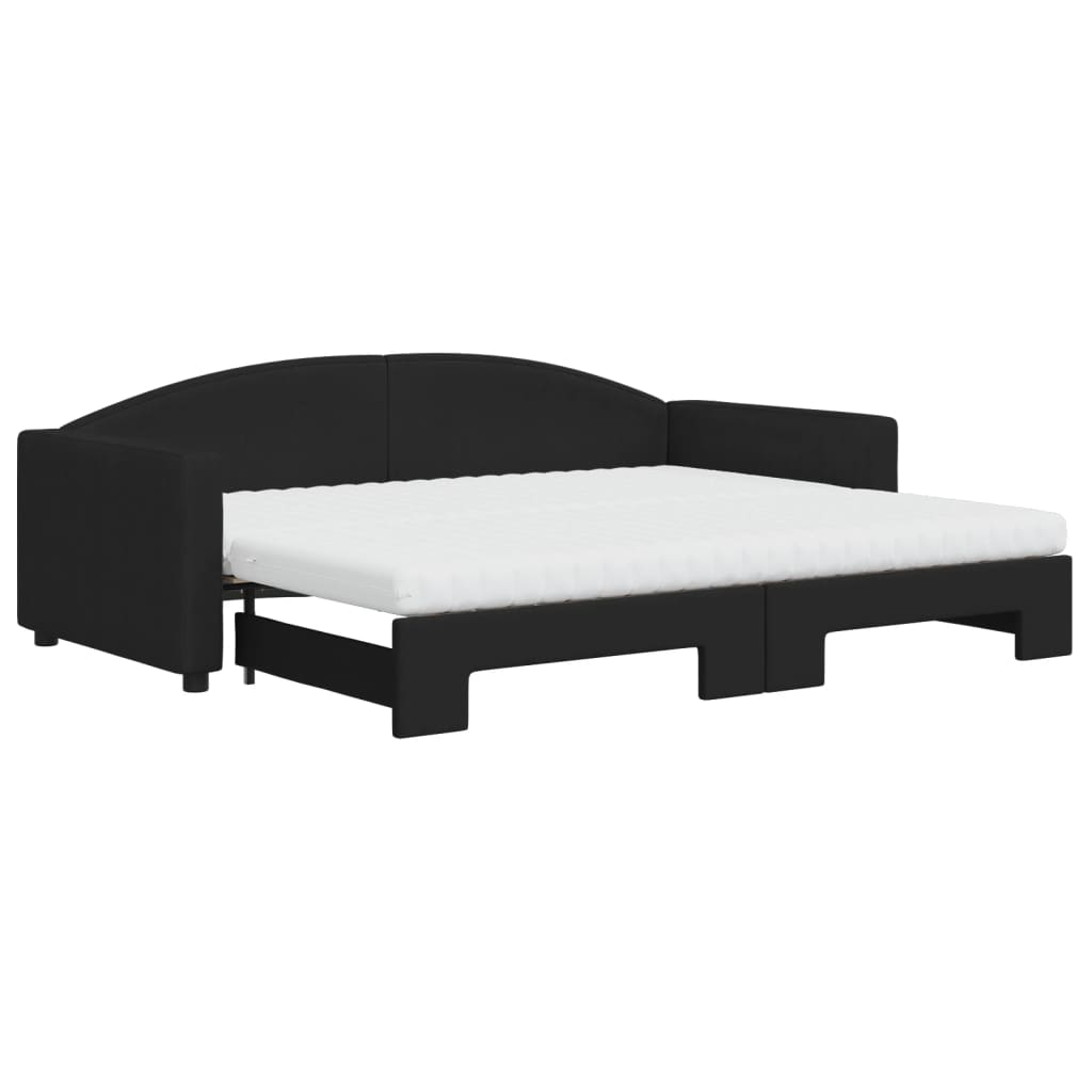 Lit de jour avec gigogne et matelas noir 90x200 cm tissu - XIOS