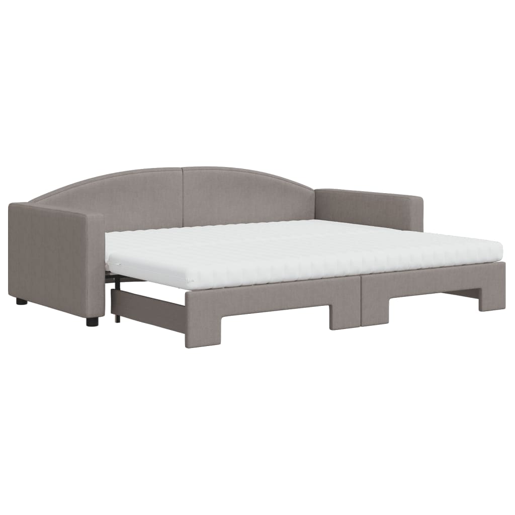 Lit de jour avec gigogne et matelas taupe 90x200 cm tissu - XIOS