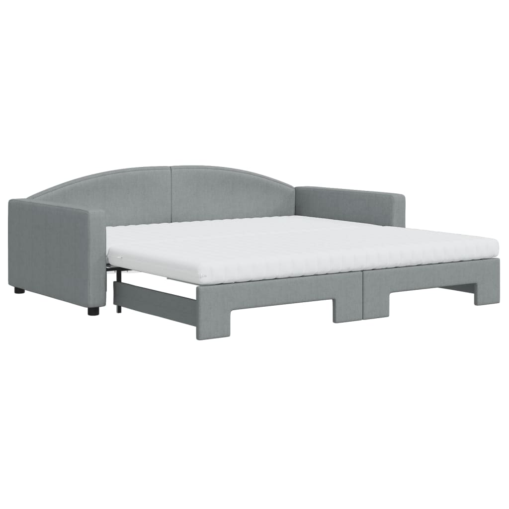 Lit de jour avec gigogne et matelas gris clair 100x200 cm tissu - XIOS