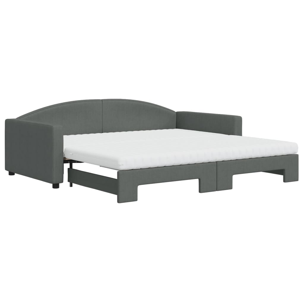 Lit de jour avec gigogne et matelas gris foncé 100x200 cm tissu