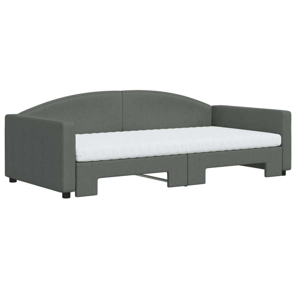 Lit de jour avec gigogne et matelas gris foncé 100x200 cm tissu