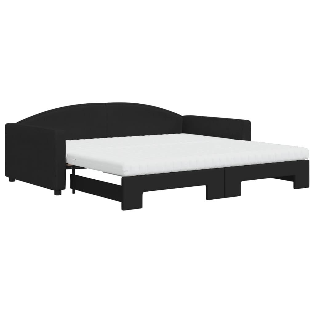 Lit de jour avec gigogne et matelas noir 100x200 cm tissu - XIOS