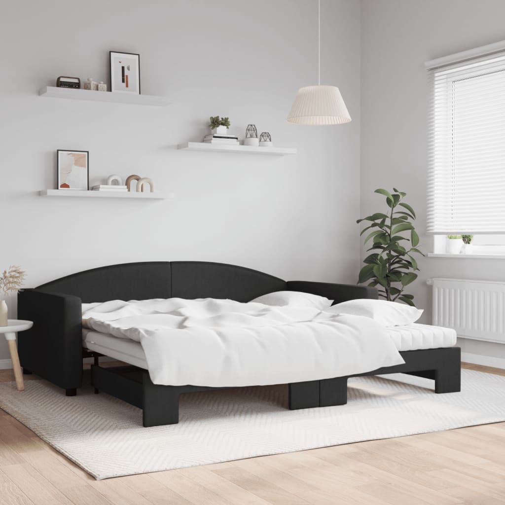 Lit de jour avec gigogne et matelas noir 100x200 cm tissu - XIOS