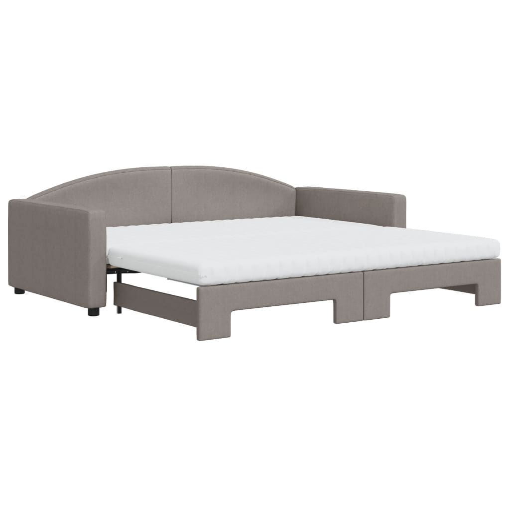 Lit de jour avec gigogne et matelas taupe 100x200 cm tissu - XIOS