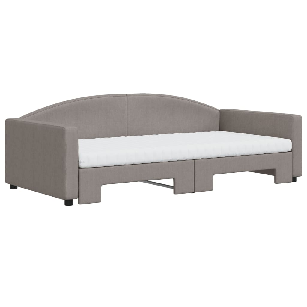 Lit de jour avec gigogne et matelas taupe 100x200 cm tissu - XIOS