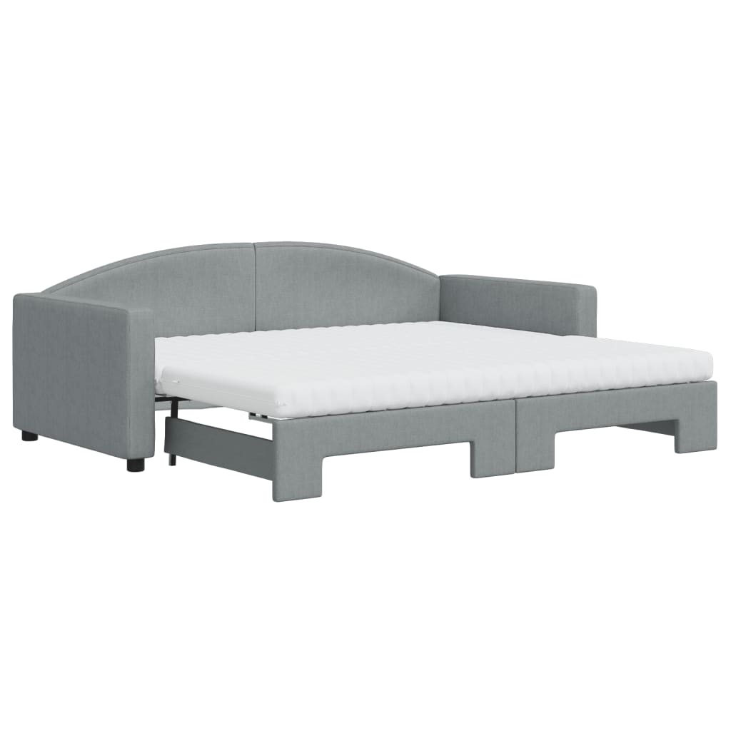 Lit de jour avec gigogne et matelas gris clair 90x190 cm tissu - XIOS