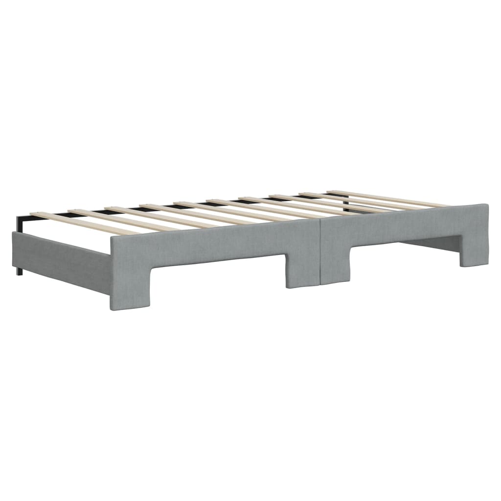 Lit de jour avec gigogne et matelas gris clair 90x190 cm tissu - XIOS