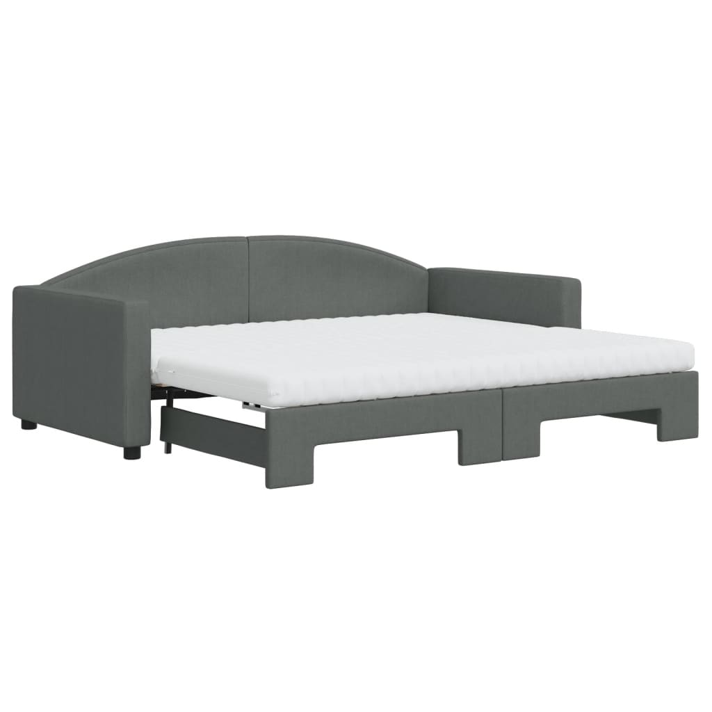 Lit de jour avec gigogne et matelas gris foncé 90x190 cm tissu - XIOS