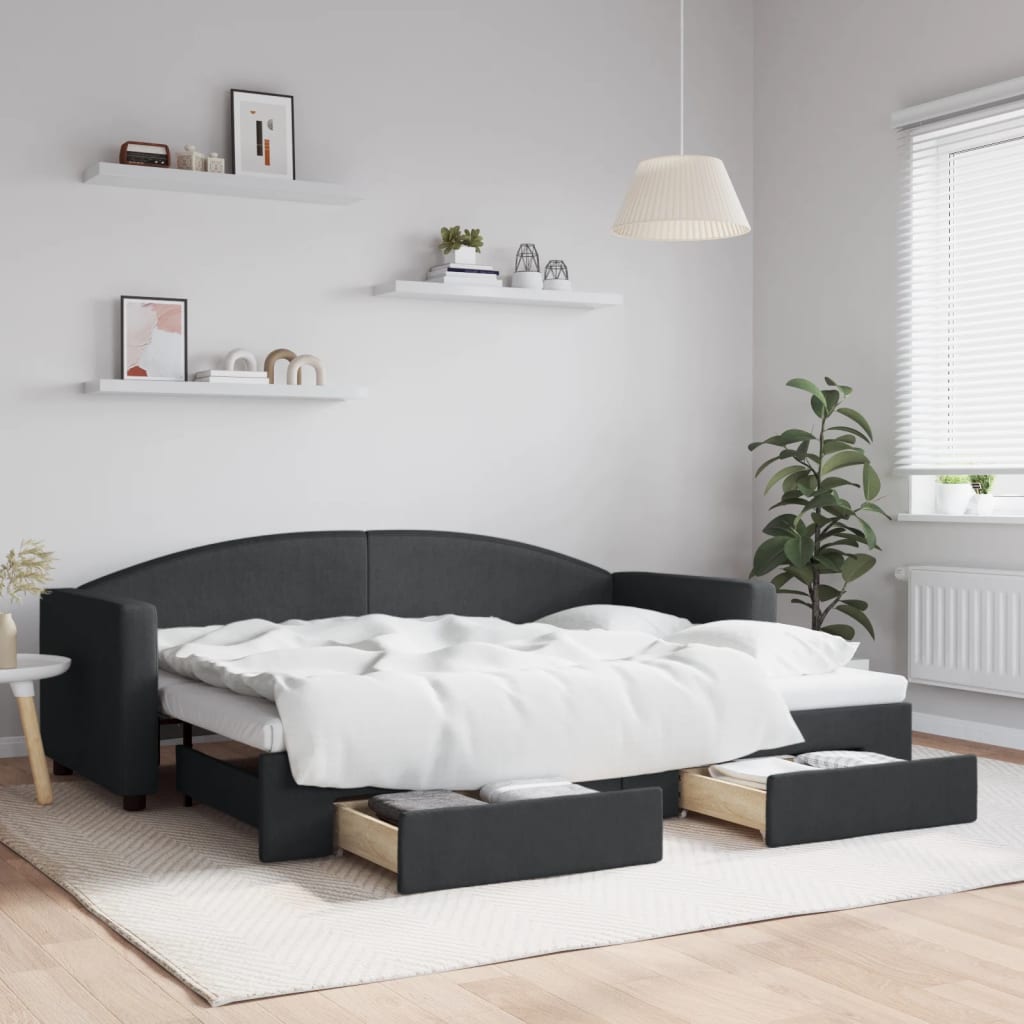 Lit de jour avec gigogne et tiroirs sans matelas noir 80x200 cm - XIOS
