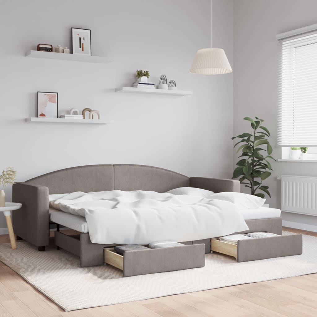 Lit de jour avec gigogne et tiroirs sans matelas taupe 80x200cm - XIOS