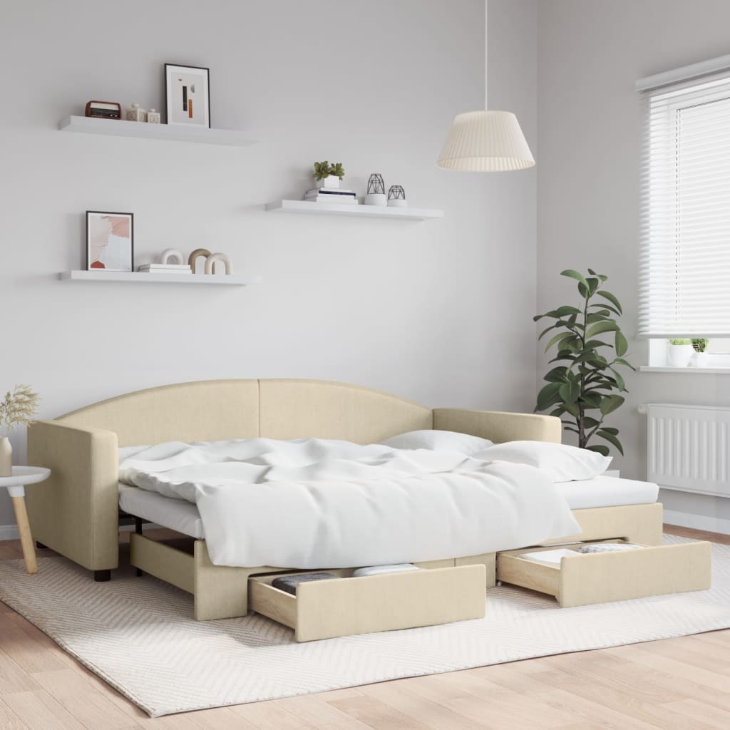 Lit de jour avec gigogne et tiroirs sans matelas crème 90x200cm - XIOS