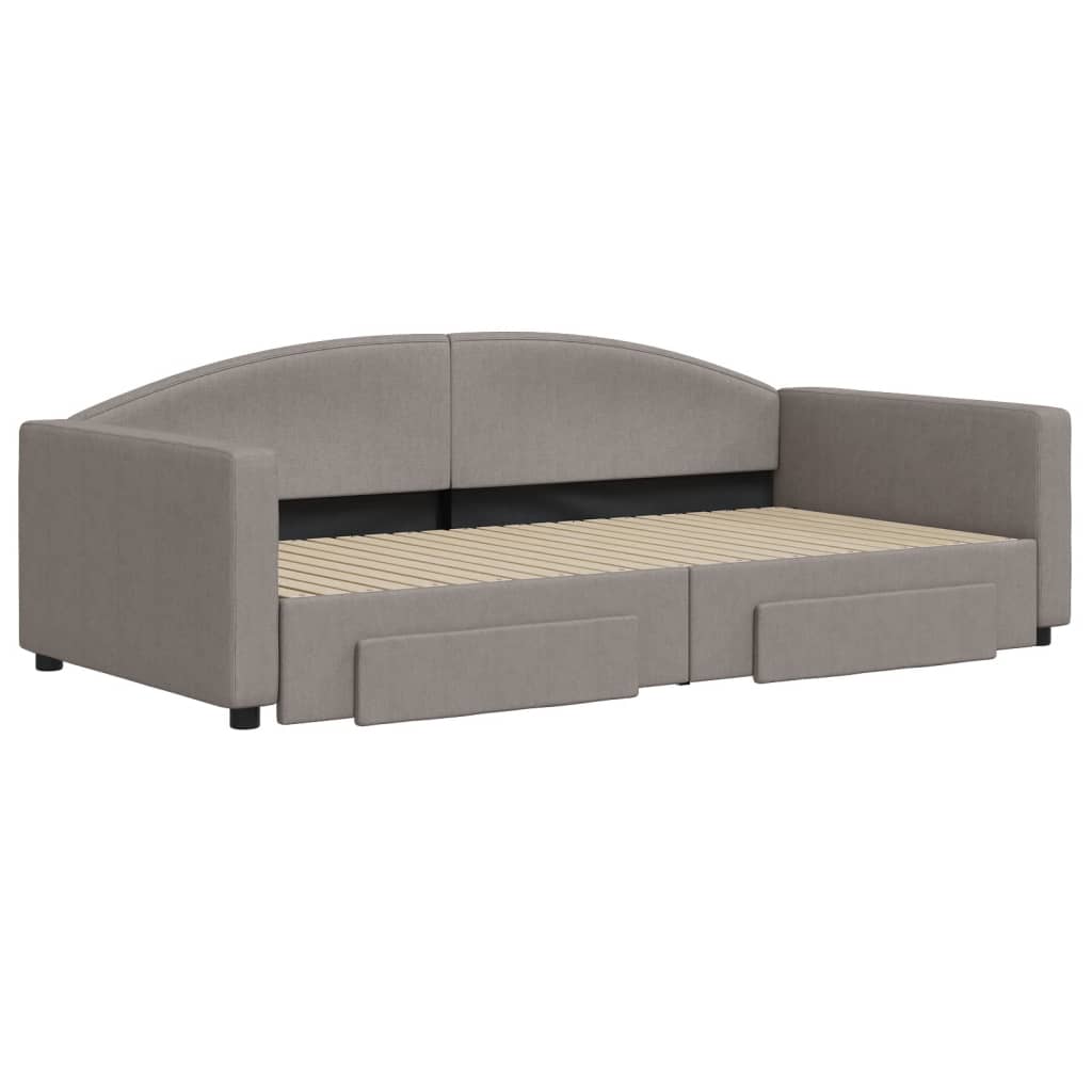 Lit de jour avec gigogne et tiroirs taupe 100x200 cm tissu - XIOS